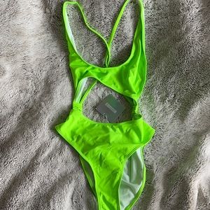 Neon green cut out one piece bathing suit